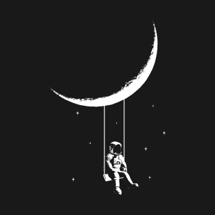 Astronaut swinging under the moon banksy style T-Shirt