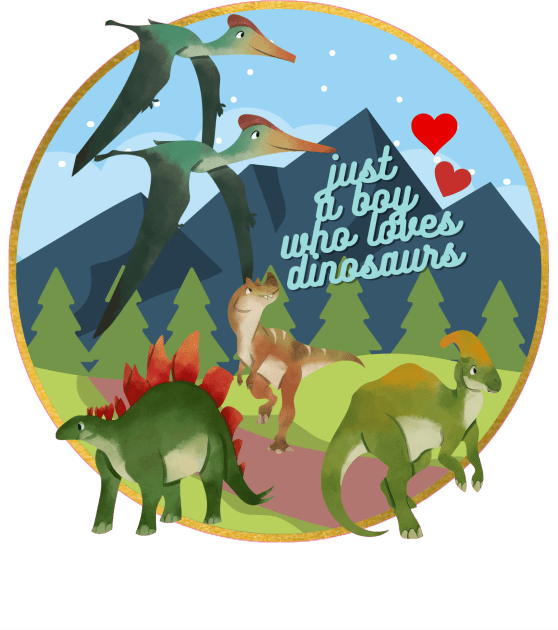 just a boy who loves dinosaurs Kids T-Shirt by Persius Vagg