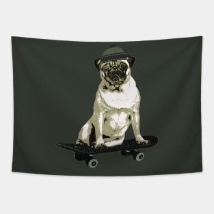 Poser Deck Pug, Skateboard Pug, Beanie Pug Tapestry