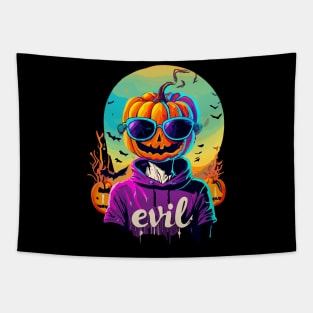 Evil pumpkin creature wearing sunglasses Tapestry