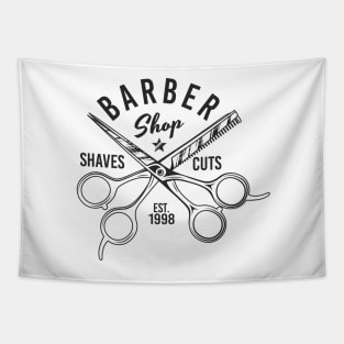 Barbershop print with scissors. Monochrome retro design. Tapestry