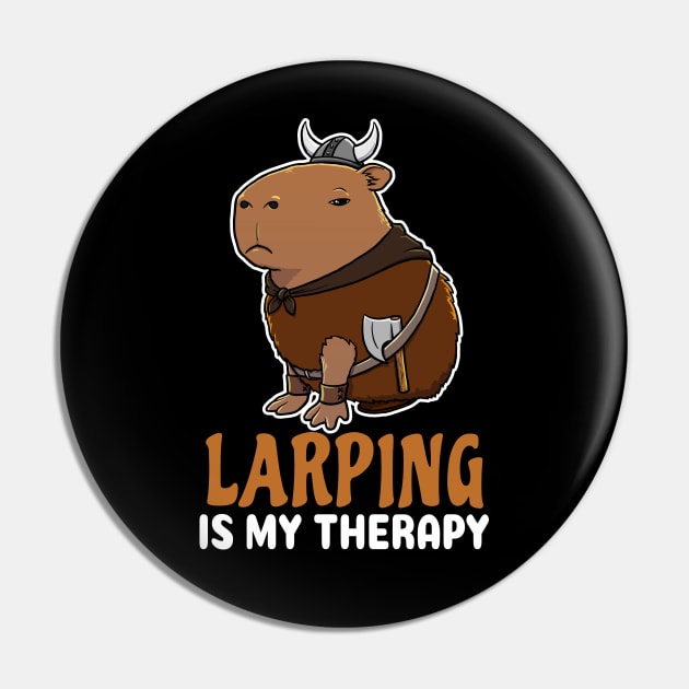 Larping is my therapy cartoon Capybara Viking Pin by capydays