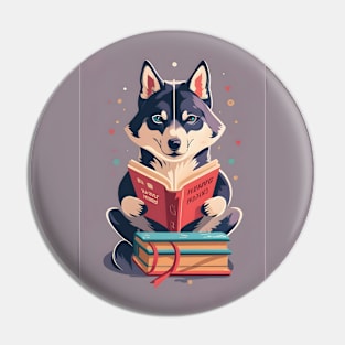 Siberian husky reading book Pin