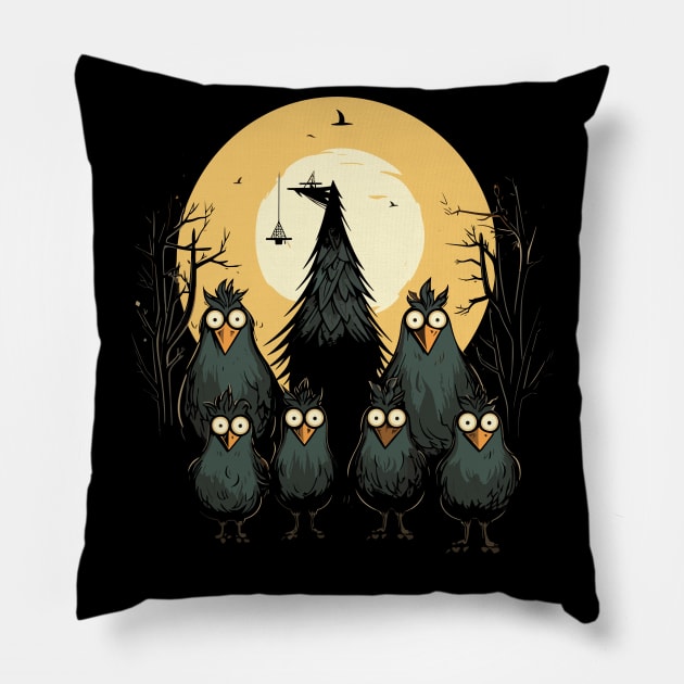 Creepy Halloween Birds T-Shirt, Graphical Spooky Horror Shirt, Dark and Scary Top, Funny Halloween Shirt, Fall TShirt Pillow by Indigo Lake