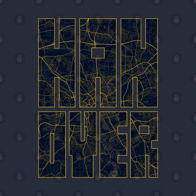 Hanover, Germany City Map Typography - Gold Art Deco by deMAP Studio