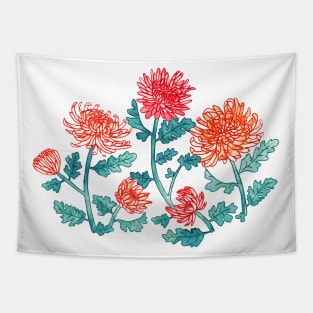 Chrysanthemum Watercolor & Pen Print - Pastels Tapestry