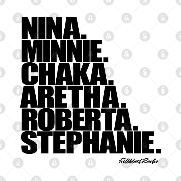 Nina, Minnie, Chaka, Aretha, Roberta, Stephanie by StrictlyDesigns