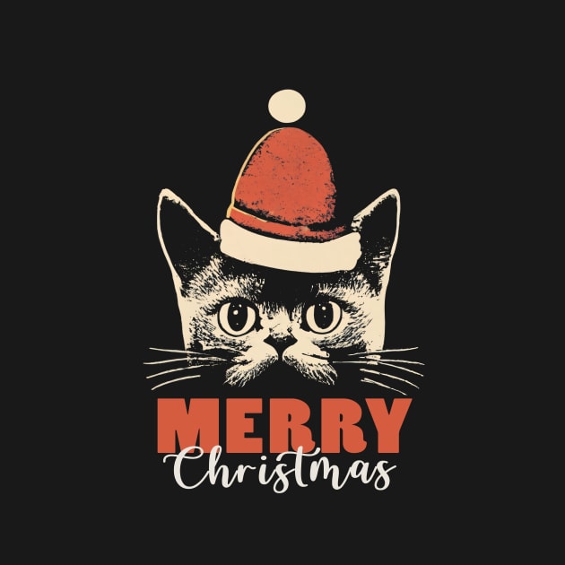 Funny Cat Santa Merry Christmas Vintage by fupi