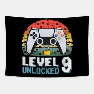 Level 9 Unlocked Vintage Retro Gaming Tapestry