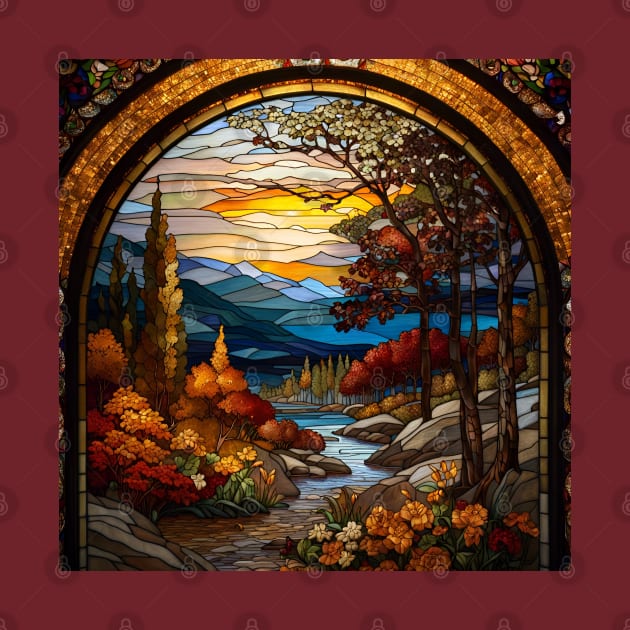 Stained Glass Window Of Autumn Scenery by Chance Two Designs