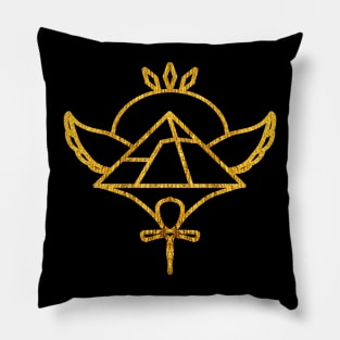 Egyptian Symbol Featuring Ankh, Pyramid, & Ra's Sun (Golden Style) Pillow