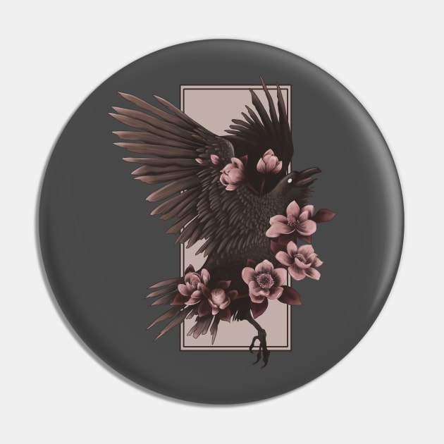 Crow and Flowers Pin by Jess Adams