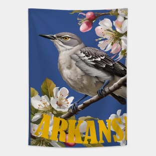 Arkansas Northern Mockingbird Surrounded by Apple Blossom Tapestry