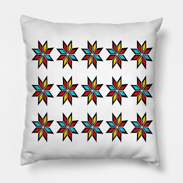 Retro Triangle Design in Red Blue and Yellow Pillow by piksimp