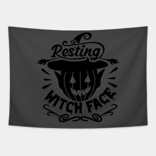 halloween witche face scary text art design Tapestry
