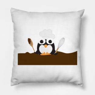 Penguin with Chef Hat in Chocolate Pillow