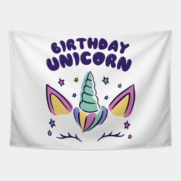 Cute Magical Birthday Unicorn Rainbow Horn Girl Tapestry by deificusArt