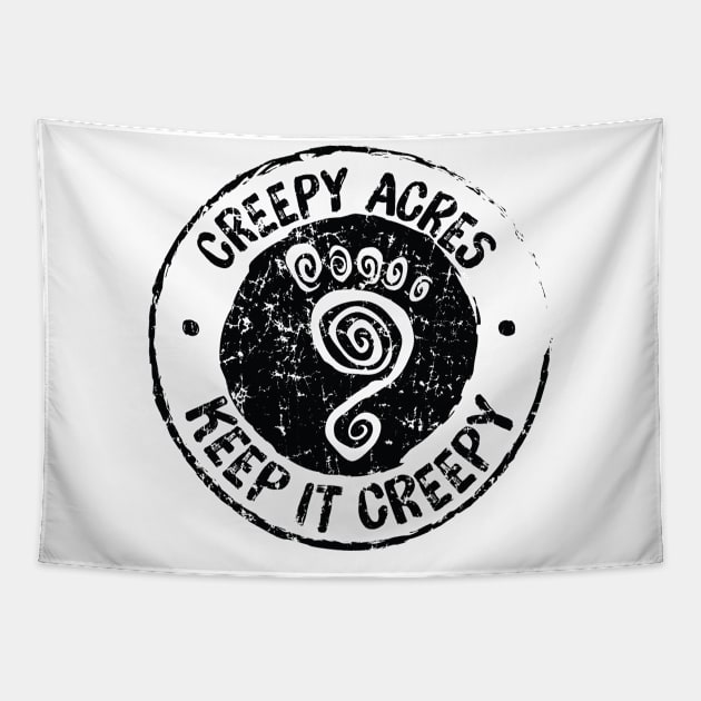 Creepy Acres foot logo (distressed in black) Tapestry by CreepyAcres