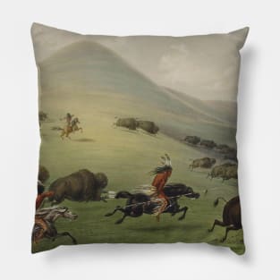 Buffalo Hunt by George Catlin Pillow
