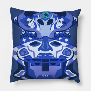 deep alien olmec totem head in blue mandala ecopop Pillow