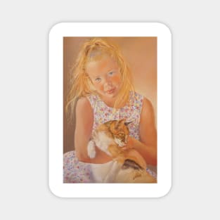 Niña con Gato - Girl with Cat Magnet