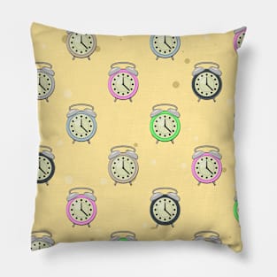 Colorful Old Alarm Clocks Pattern Pillow