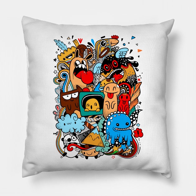 Monster abstract  drawing graffiti Pillow by Mako Design 