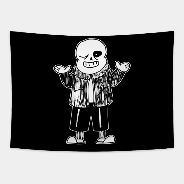 Sans Undertale Simple Black and White Design Tapestry by Irla