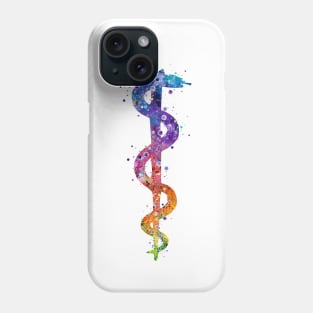 Rod of Asclepius Colorful Watercolor Pharmacy Art Phone Case