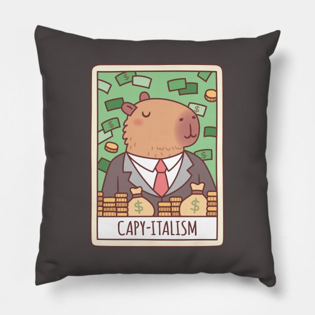 Funny Capybara In Business Suit Capyitalism Capitalism Pun Pillow by rustydoodle