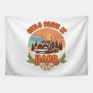 Groovy trucker girl female driver quote Girls drive it hard Tapestry