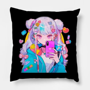 Girl taking a selfie Pillow