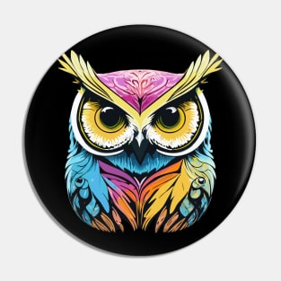 t-shirt design, colorful owl with yellow eyes on a black background, an airbrush painting Pin