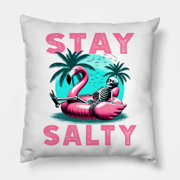 Stay Salty Skeleton Flamingo T-Shirt – Beach Bum Vibes Tee Pillow by Klimek Prints