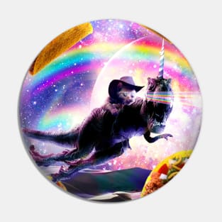 Laser Space Cat On Rainbow Dinosaur Unicorn - Taco Pin