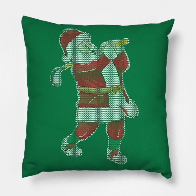 Golfing Santa Claus Golf Golfer Christmas Knit Pattern Pillow by E