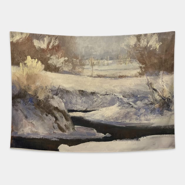 River Landscape Wintertime Oil on Canvas Tapestry by Gallery Digitals