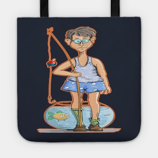 Man fishing in fish tank fish color Tote