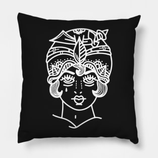 Woman Portrait tattoo design Pillow