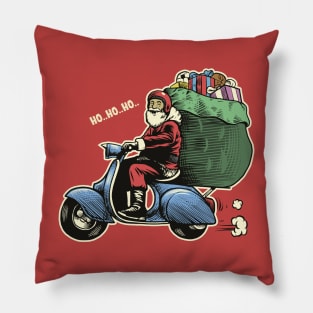 Vintage Santa Claus Riding a Scooter Pillow