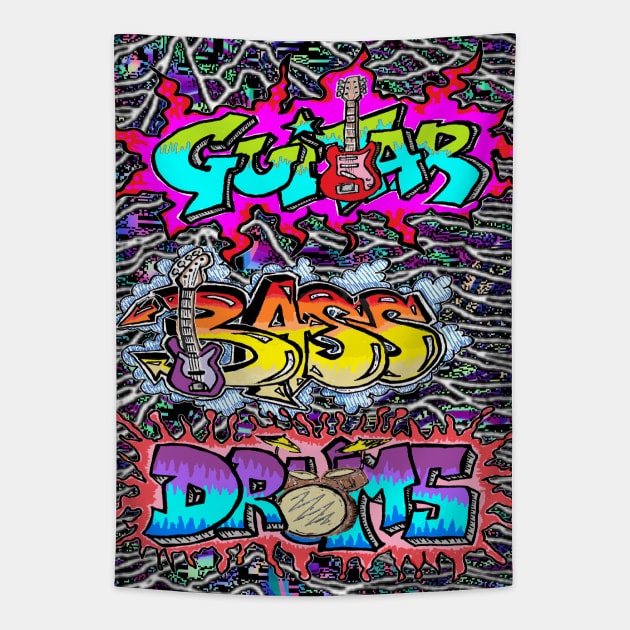 guitar Bass Drums 7 Tapestry by LowEndGraphics