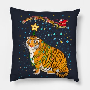 Tiger's Christmas tree and Santa/ Year of the Tiger /New Year 2022/ Tiger 2022 Pillow