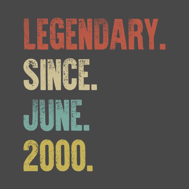 Retro Vintage 20th Birthday Legendary Since June 2000 by DutchTees