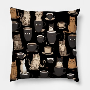 Cats and Coffee Pattern Pillow