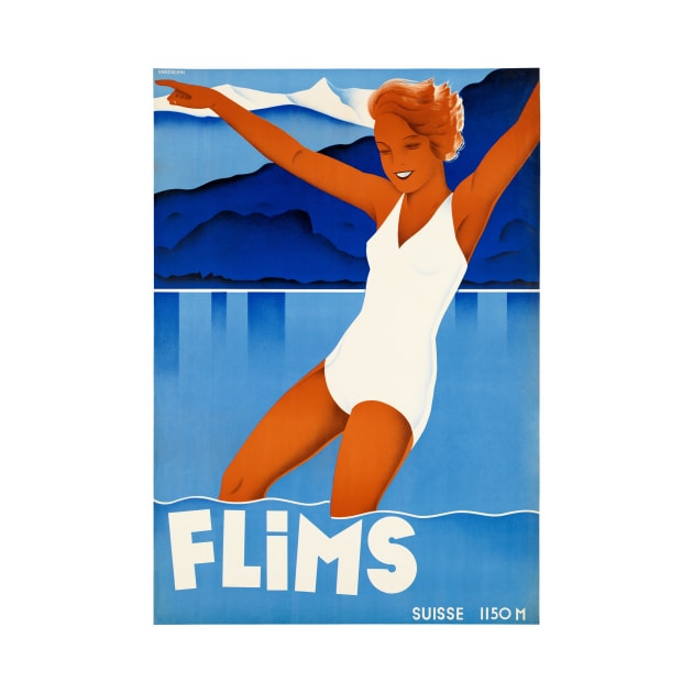 Vintage Travel Poster Switzerland Flims by vintagetreasure