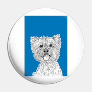 West Highland Terrier Dog Portrait ( blue background ) Pin