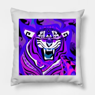 purple tiger cat in winter ecopop wallpaper Pillow