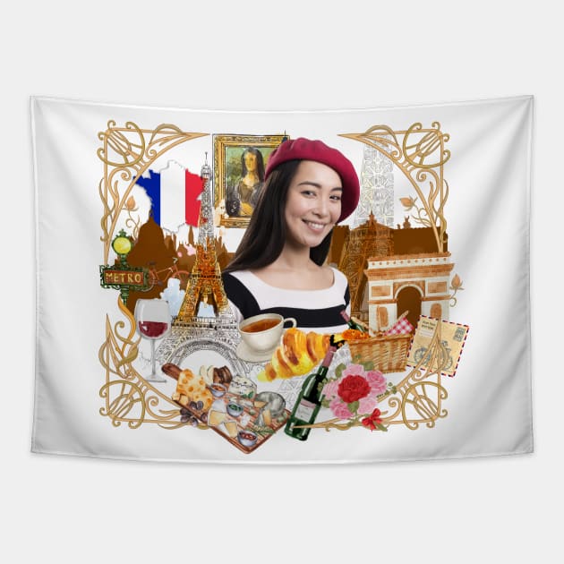 France Collage Concept Tapestry by Mako Design 