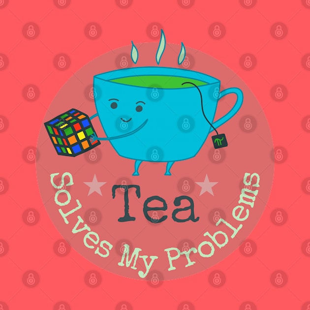 Tea Solves My Problems - cute cup of tea on yellow by Green Paladin