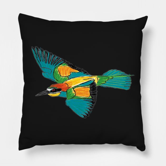 Nice Artwork showing an European Bee-Eater in Flight III Pillow by JDHegemann